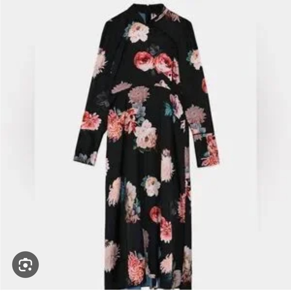 Zara Women AW17 Printed Floral Satin Midi  Dress With Mandarin Collar - Picture 2 of 9
